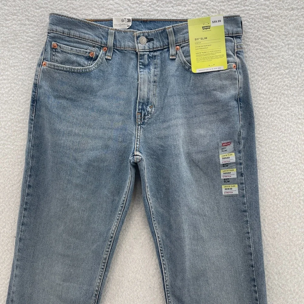Levis Jeans Mens 32x32 Blue 511 Slim Fit Medium Wash Stretch Denim Grunge Punk